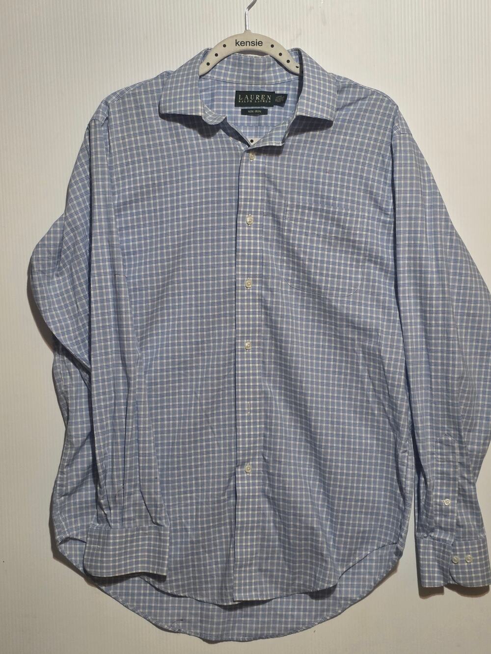 Lauren Ralph Lauren Men Blue Plaid Non Iron Button Down Shirt Size 15.5 34/35